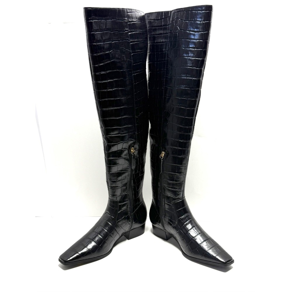 Schutz Women's Helena Over the Knee Boots Black Croco Print Size 9B NWT/COX - Picture 3 of 12